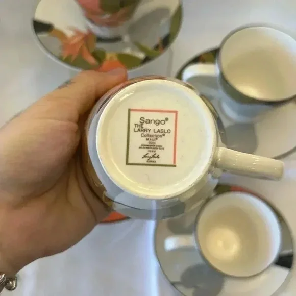 Gorgeous SANGO Larry Laslo MAUI Cup & Oval Saucer 8 pcs Hawaiian Flower - Picture 7 of 8